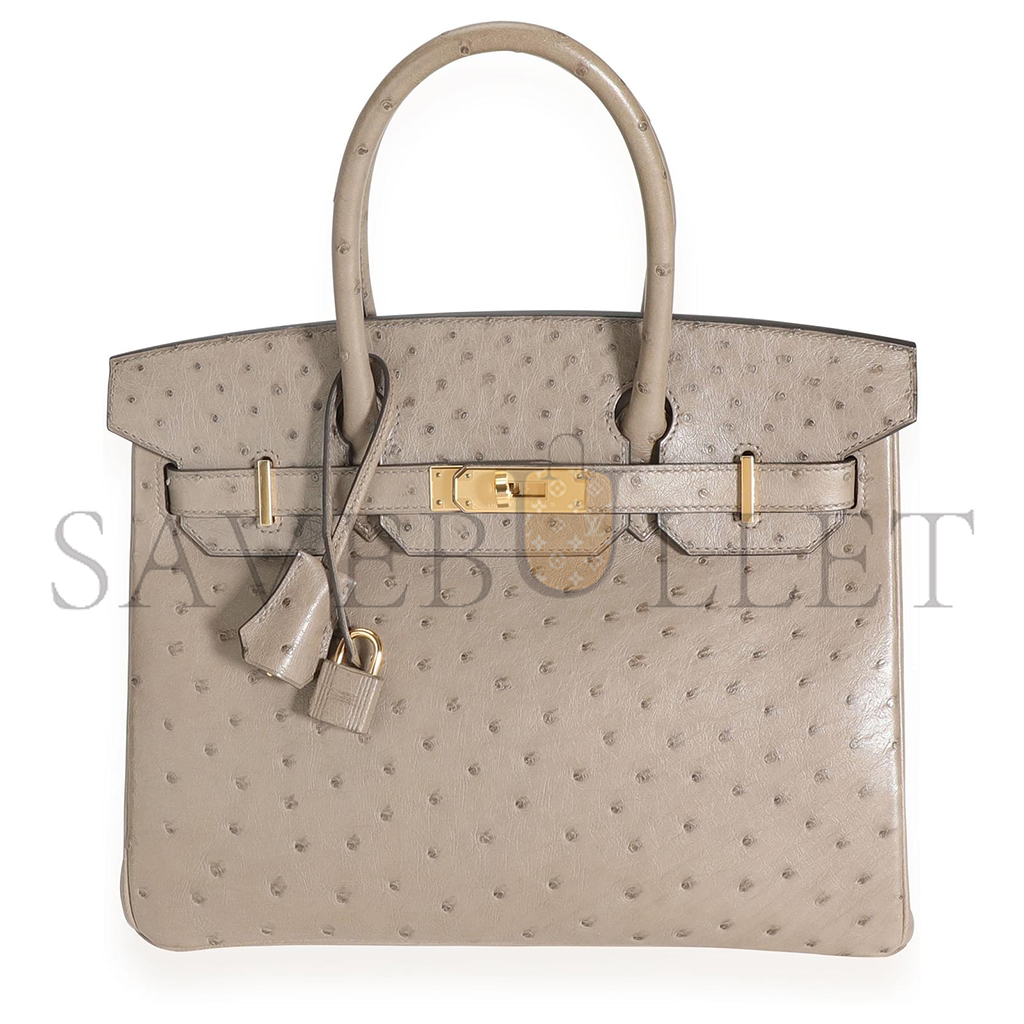 H**mes master birkin 30 ostrich trench beige gold hardware 172854 (30*22*16cm)